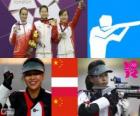 Podyum Atıcılık, Kadınlar 10 m air rifle, Yi Siling (Çin), kolay Bogacka (Polonya) ve Yu Dan (Çin)